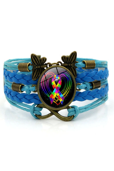 Autism Awareness Acceptance Love Multicolour Puzzle Ribbon Leather Bracelet