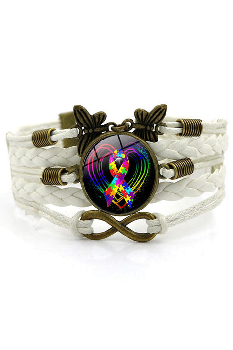 Autism Awareness Acceptance Love Multicolour Puzzle Ribbon Leather Bracelet