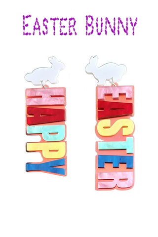 Bunny Rabbit With Colorful Letters Happy Easter Earrings