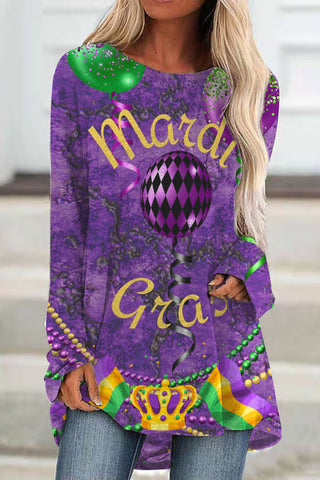 Mardi Gras Beads Carnival Print Loose Tunic