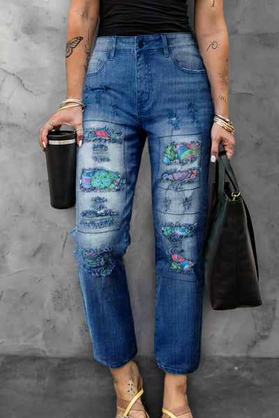 Happy Easter Day Colorful Eggs Ripped Denim Jeans