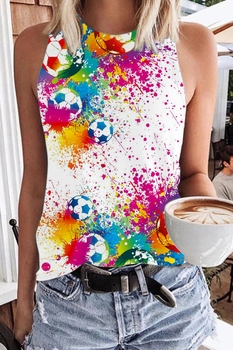 Colorful Retro Splatter Soccer Ball Soccer Mom Print Tank Top