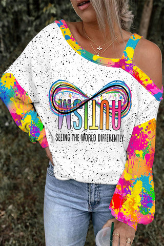 Autism Infinity Rainbow Seeing The World Differently Printed Off-Shoulder Blouse