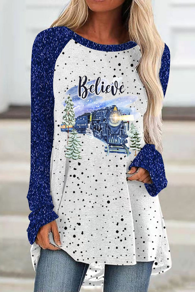 Blue Polka Believe Express Train Tunic