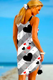 Striped Heart Print Sleeveless Dress