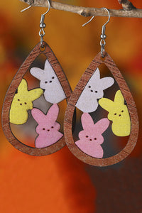 Three Easter Rabbits Printed Wooden Earrings