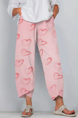 Love Heart-Shaped Print Casual Pants
