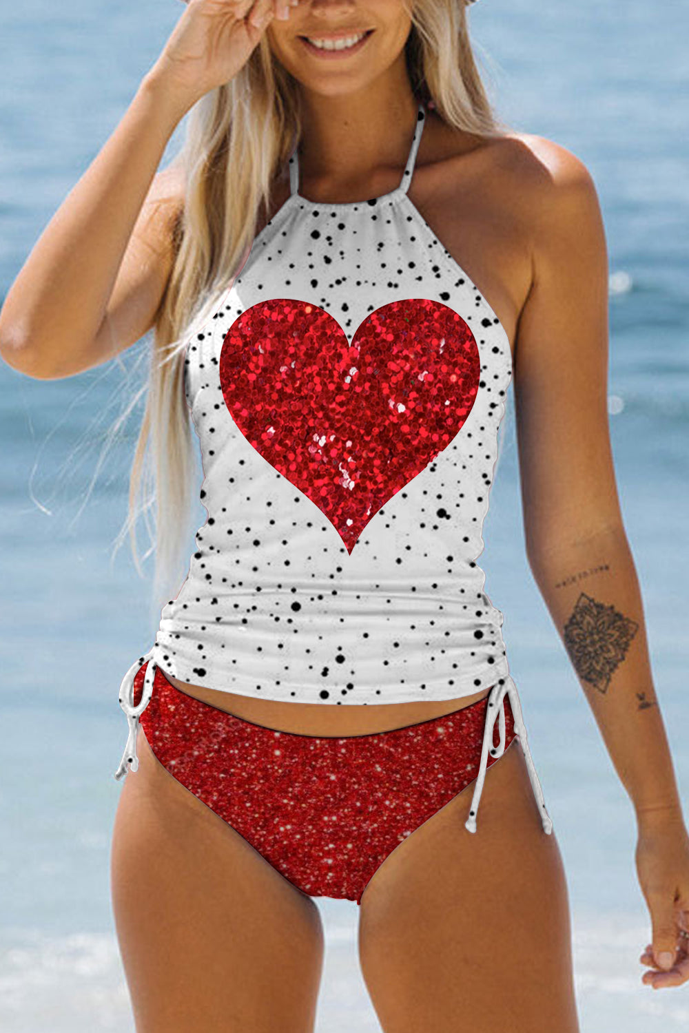 Glitter Red Heart Bikini Swimsuit