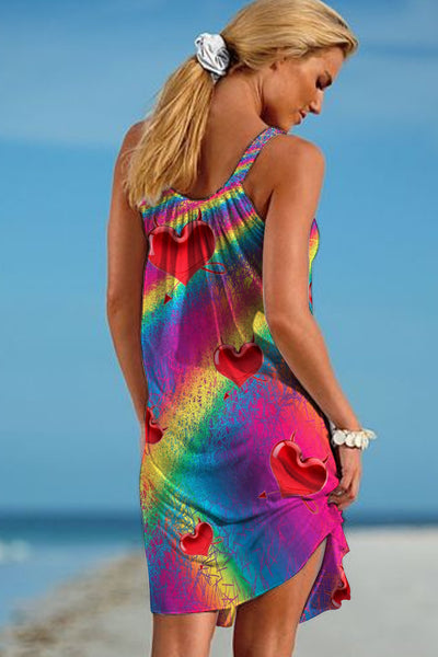 Glitter Rainbow Love Print Sleeveless Dress