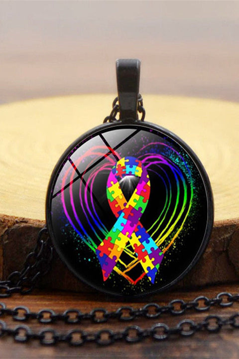 Autism Awareness Acceptance Love Multicolour Puzzle Ribbon Necklace