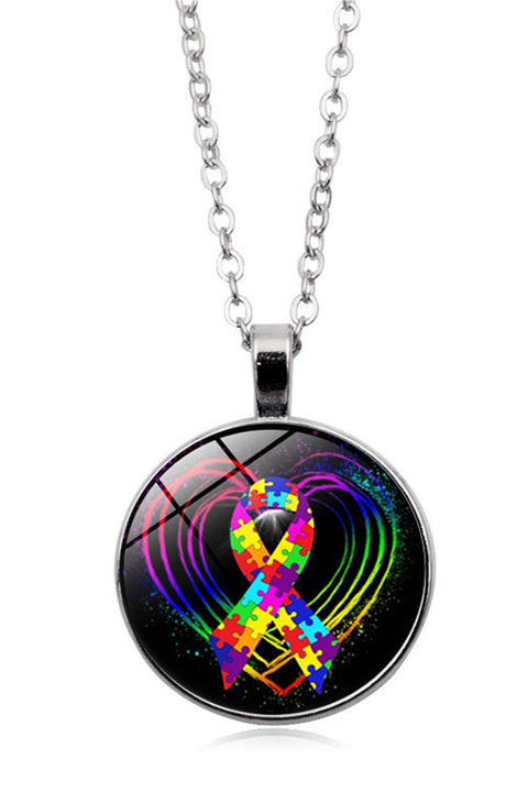 Autism Awareness Acceptance Love Multicolour Puzzle Ribbon Necklace