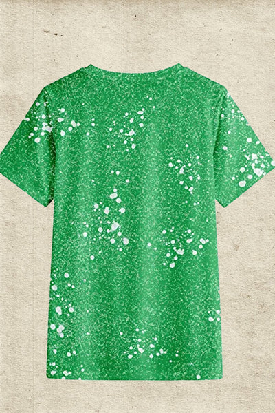 St. Patrick's Day Messy Bun Lucky Mama Bleached Print T-Shirt