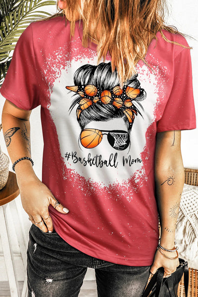 Leopard Basketball Mom Messy Bun Bleached Print T-Shirt