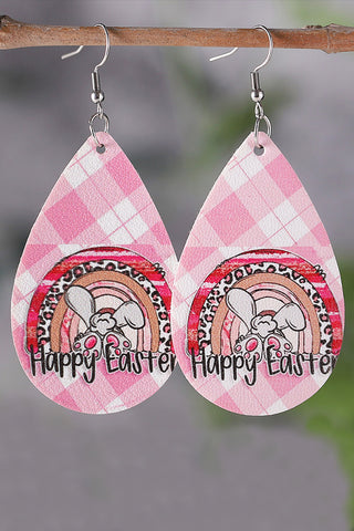 Happy Easter Rainbow Pink And White Plaid Drop Earrings
