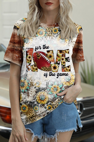 For The Love Of The Rugby Football Game Printed Round Neck T-shirt