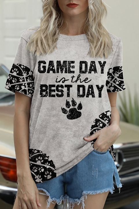 Game Day Is The Best Day & Pets Paw Basketball Pattern Round Neck Short Sleeve T-shirt