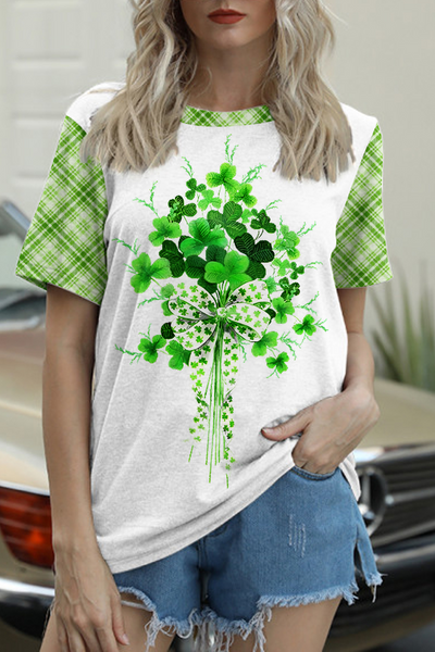 Luck of Spring Garden Shamrock Bouquet Short-sleeved T-shirt Top