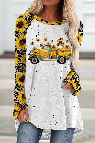 Western Gnomes Truck With Bees And Sunflowers Leopard Print Tunic
