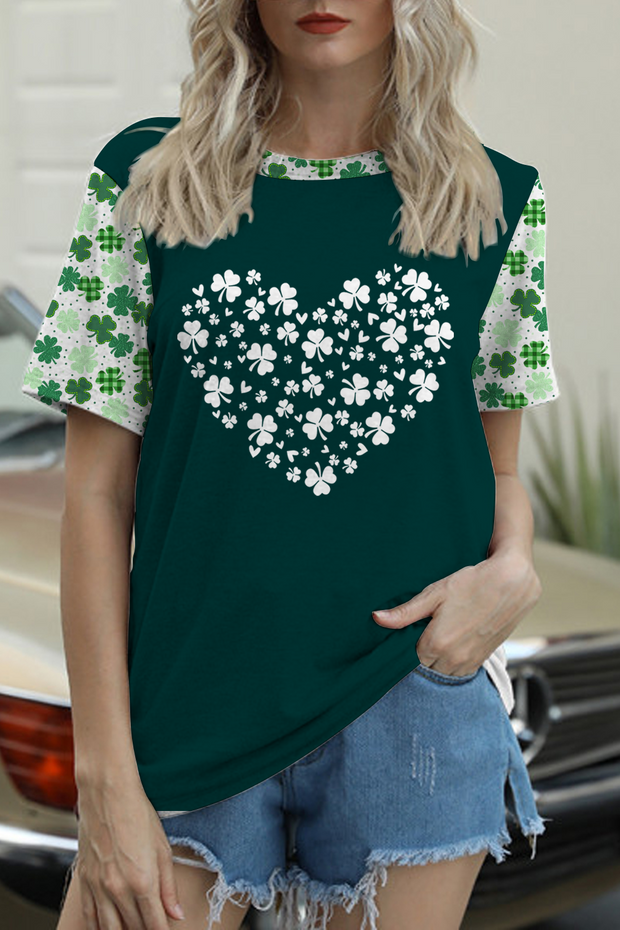 Lucky Shamrock Heart St. Patrick‘s Day Clover Lucky Charm Short-sleeved T-shirt Top