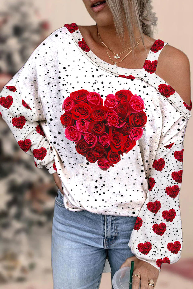 Heart Print Off-shoulder Blouse