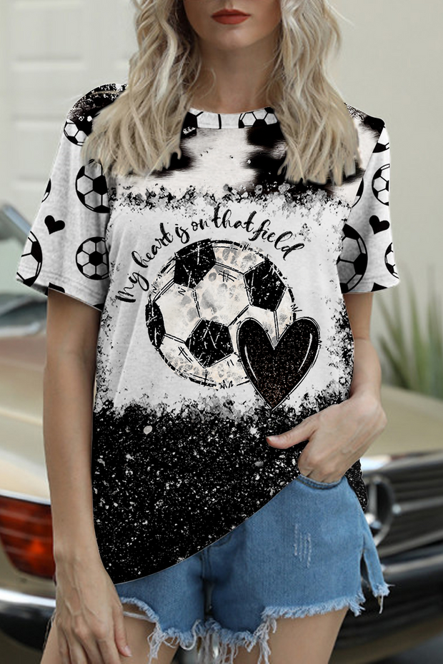 Soccer Day My Heart Is On That Field Printed Round Neck T-shirt