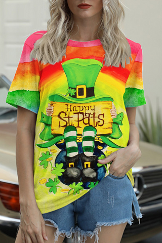 Lucky Shamrock Rainbow St.patricks Day Short-sleeved T-shirt Top