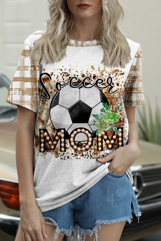 Retro Soccer Mom Tie Dye Check Print Round Neck T-shirt