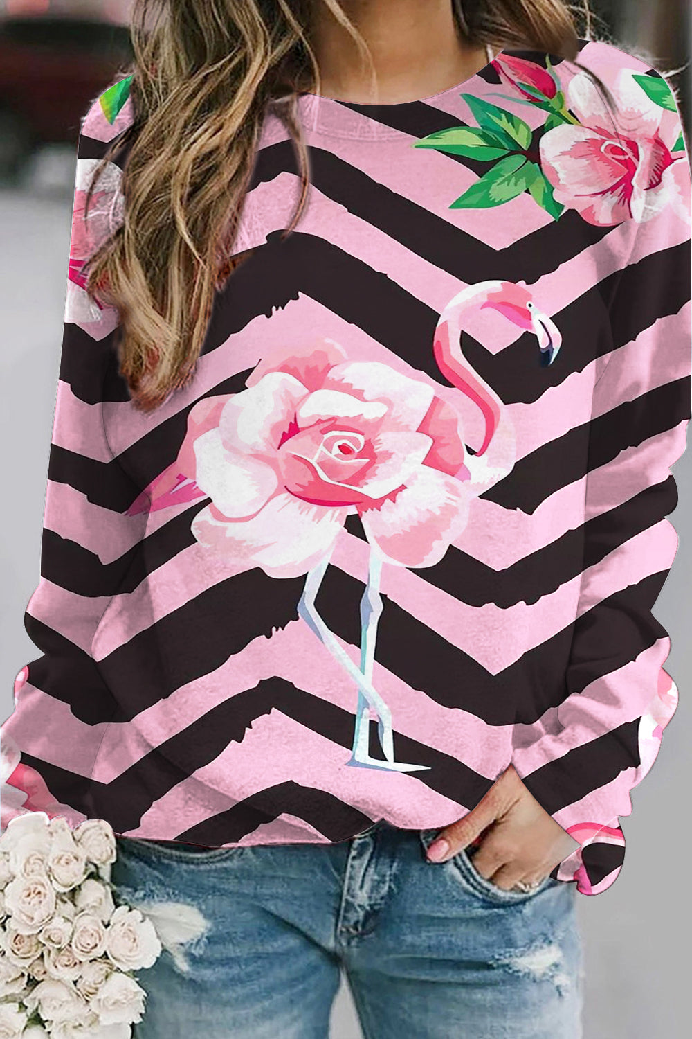 Stripe Flamingo Sweatshirt