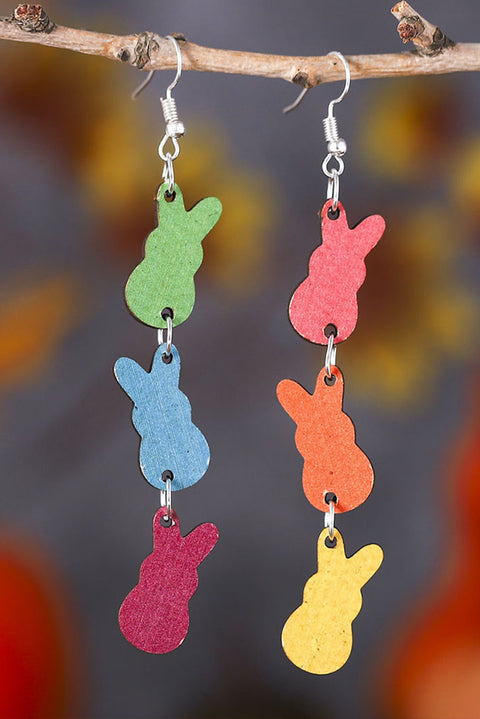 Three Easter Rabbits Printed Wooden Earrings