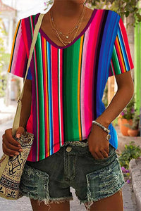 Cinco De Mayo Mexican Western Striped Print V Neck T-shirt