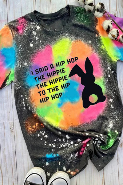 Said A Hip Hop The Hippie The Hippie To The Hip Hip Hop Bunny Printed Round Neck Short Sleeve T-shirt