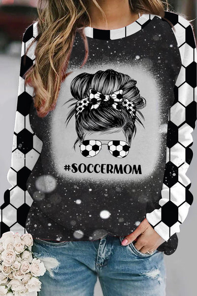 Soccer Mom Messy Bun Print Bleached Sweatshirt