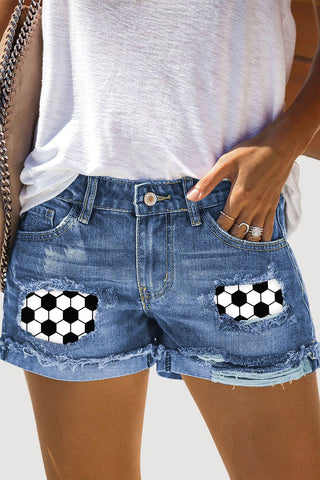 Soccer Ball Soccer Mom Print Denim Shorts