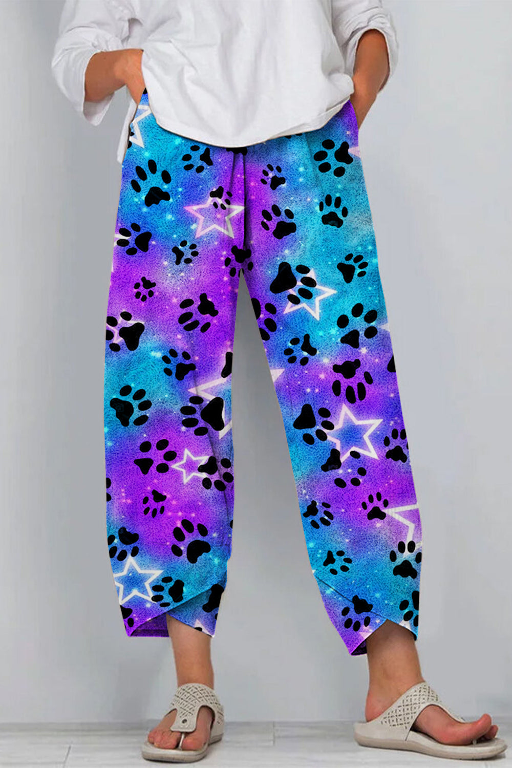 Cute Dog Paws Roaming In The Romantic Milky Way Starry Sky Casual Pants