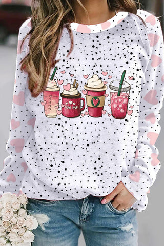 Coffee Lover Polka Dots Heart Print Sweatshirt