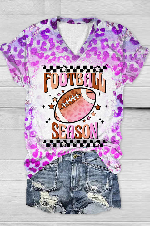 Tie Dye Gradient Leopard Stylish Checkerboard Football V Neck T-shirt