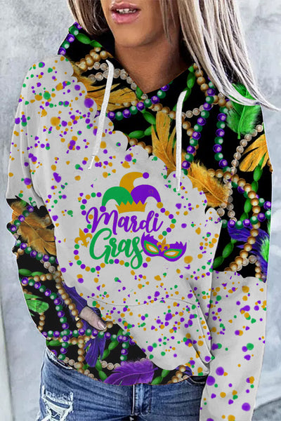 Mardi Gras Decoration Mask Beads Splash Ink Hoodie