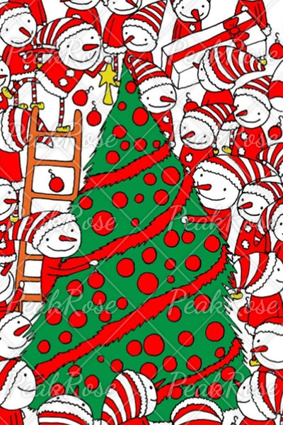 Retro Vintage Christmas Tree Snowman Print V-Neck Maxi Dress