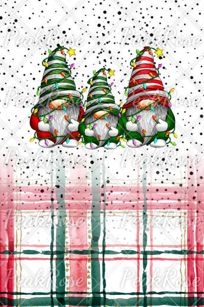Christmas Gnomes Print Polka Dots Plaid Sleeveless Dress