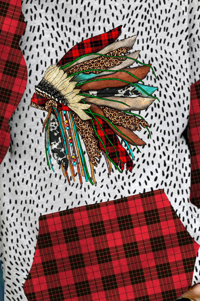 Plaid Christmas Indians Hoodie with Pockets
