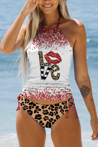 Glitter Leopard Love Print Bikini Swimsuit