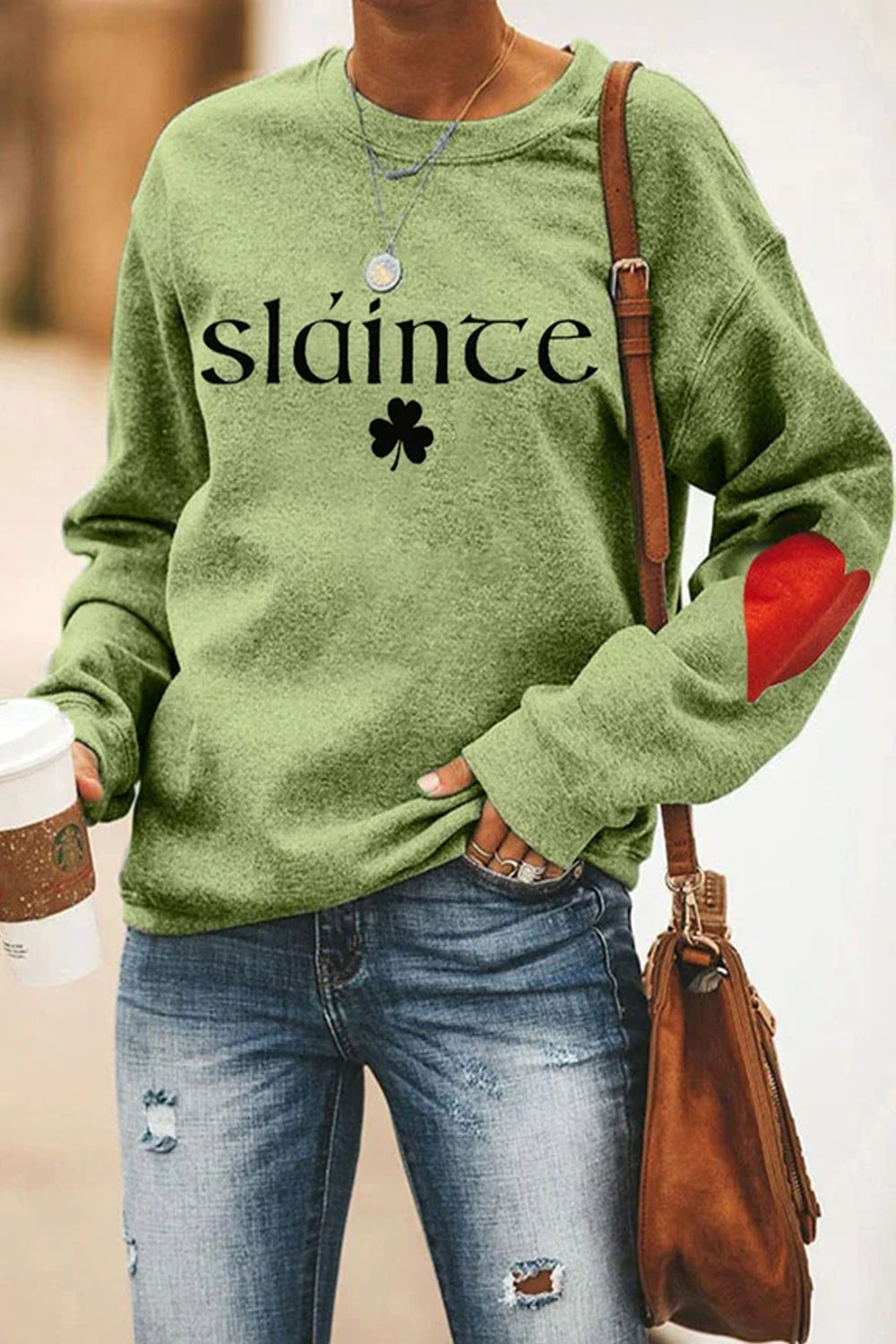 Slainte St. Patrick's Day Shamrock Print Sweatshirt