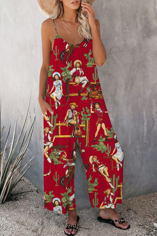 Vintage Western Cowgirl Casual Cami Jumpsuit