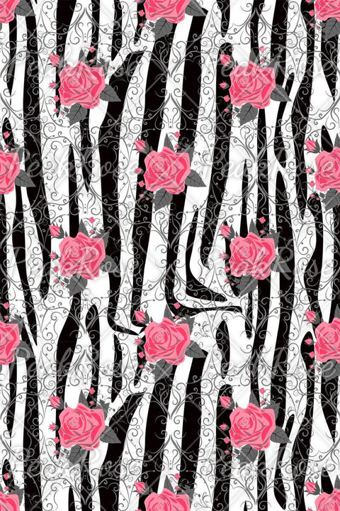 Retro Pink Rose Thorns Zebra Print Jeans