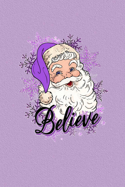 Purple Christmas Santa Believe Print T-Shirt