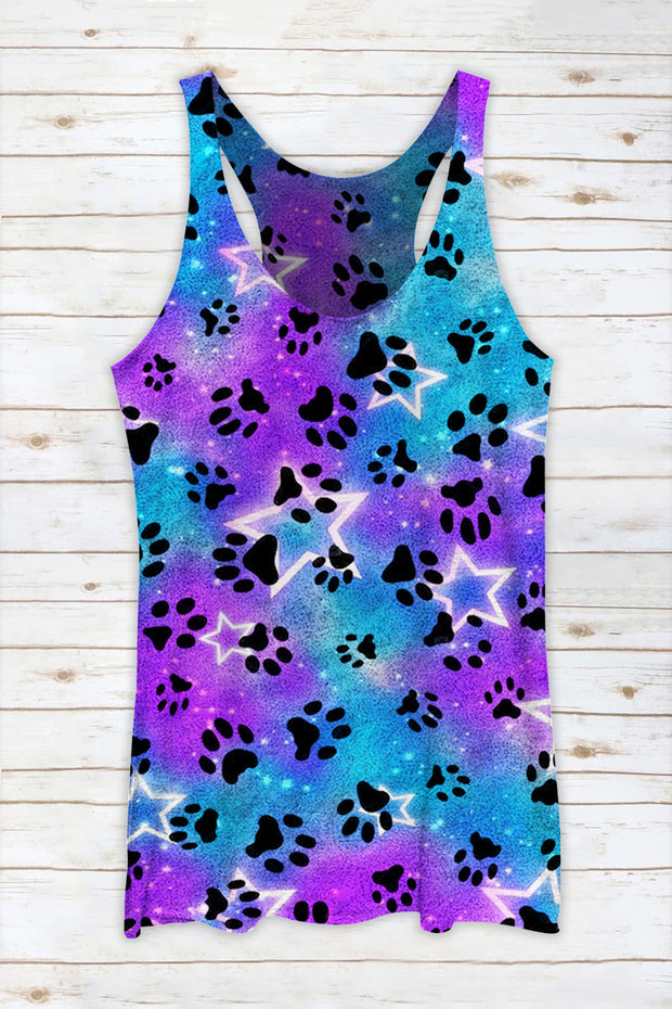 Cute Dog Paws Roaming In The Romantic Milky Way Starry Sky Racerback Tank Top