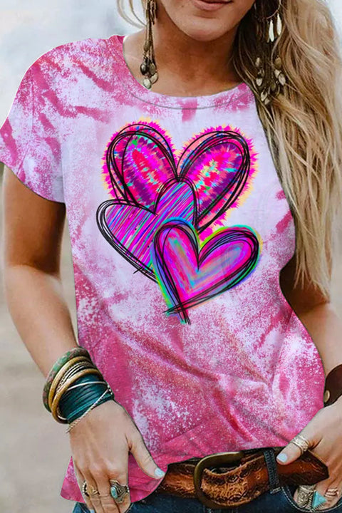 Watercolor Heart Tie Dye Bleached T-Shirt