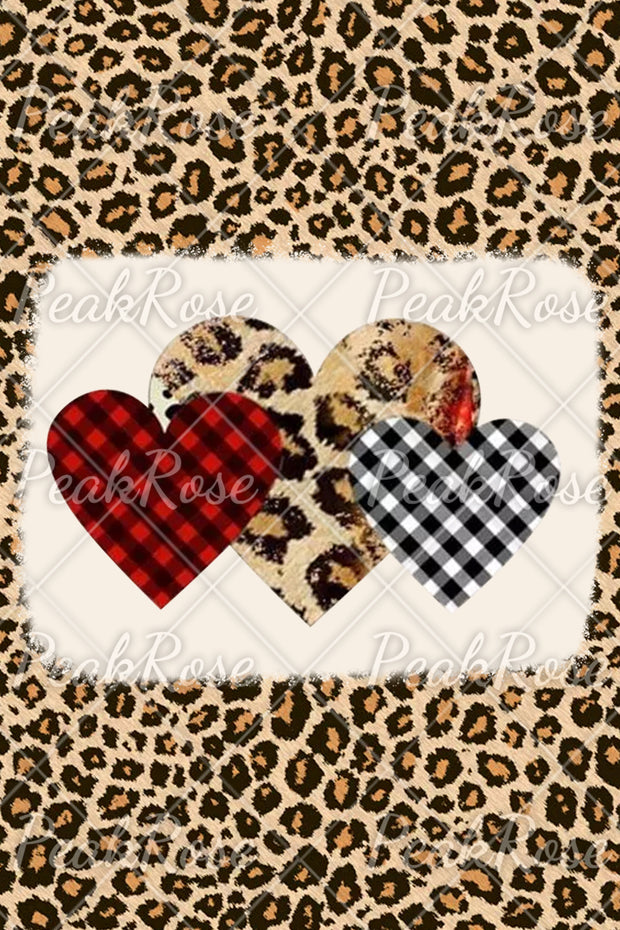 Leopard Plaid Heart Print Bleached T-shirt