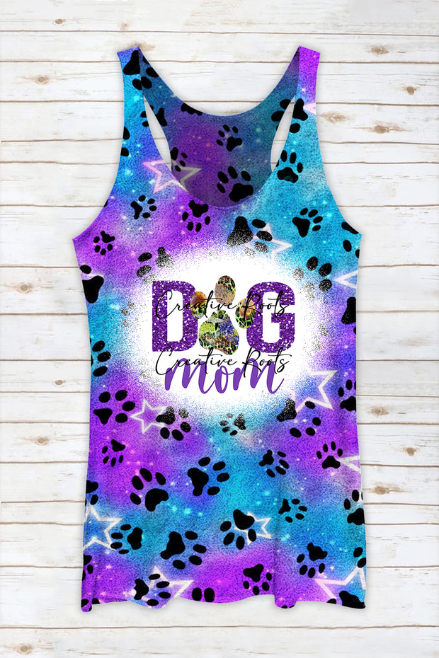 Cute Dog Paw Roaming The Milky Way Starry Sky Dog Mom Racerback Tank Top