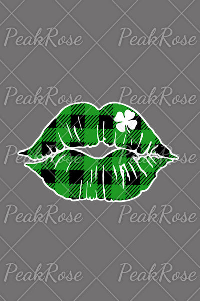 Green Plaid Clover Lips T-shirt